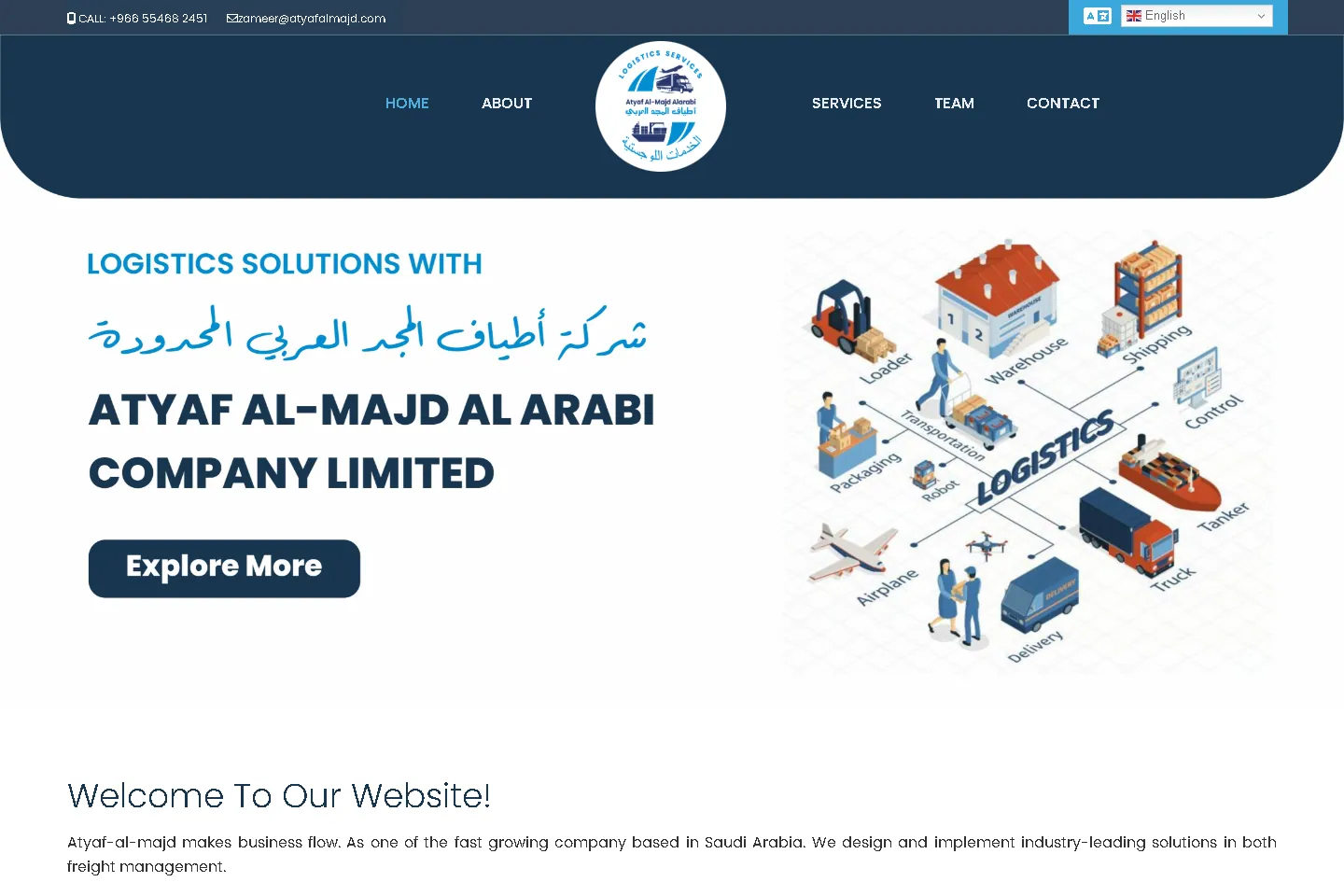 Atyaf Al Majd logistics company homepage
